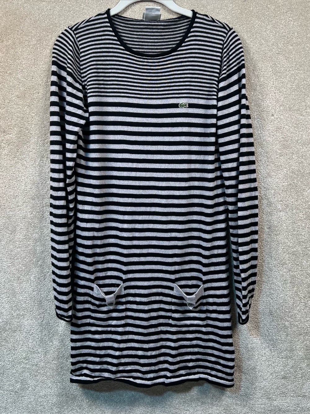 Lacoste Dress Wool Stripes Gray Black Long Sleeve Women's 40 Front Pocket Detail